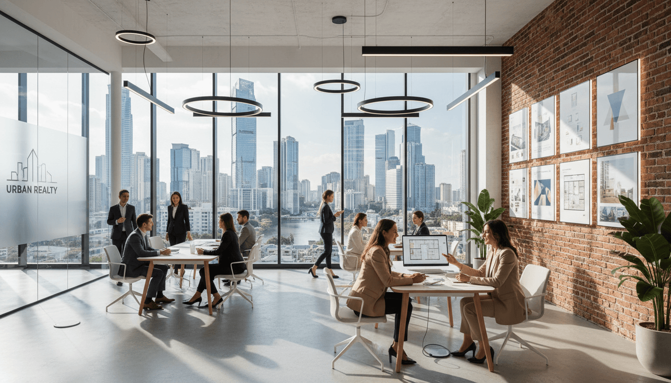Alyssa Demere meeting with clients in a professional real estate office